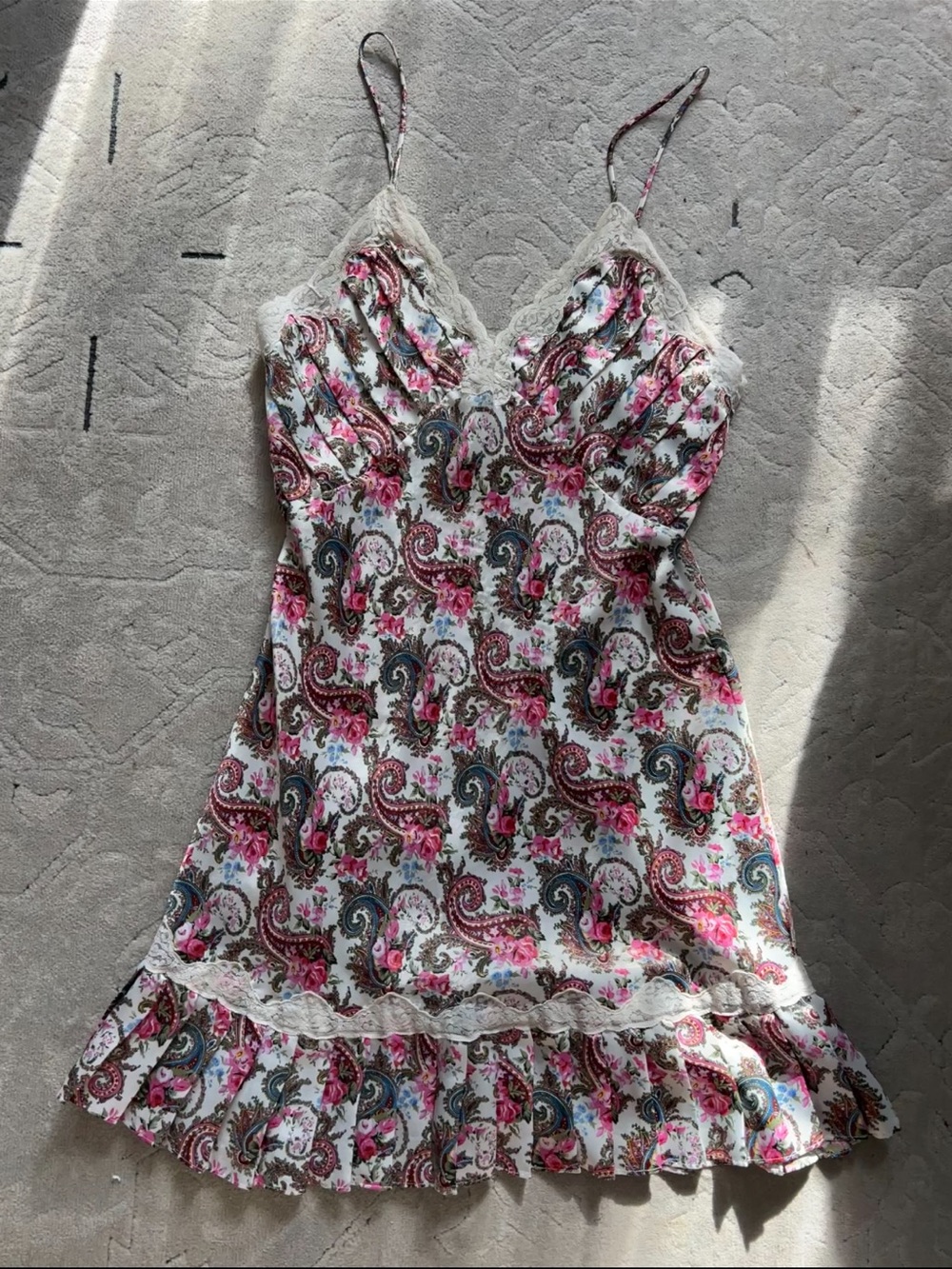 Victoria's Secret Pink & Teal Paisley Lace-Trim Slip